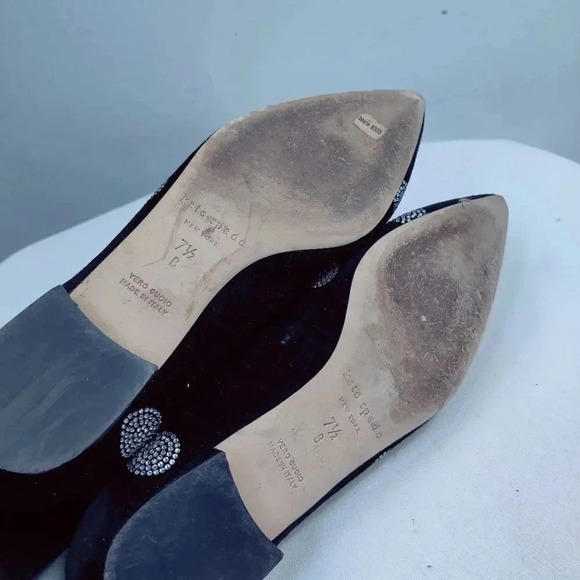 Kate Spade Bayla black suede crystal polka dot pointed flats size 7.5 - Picture 5 of 16